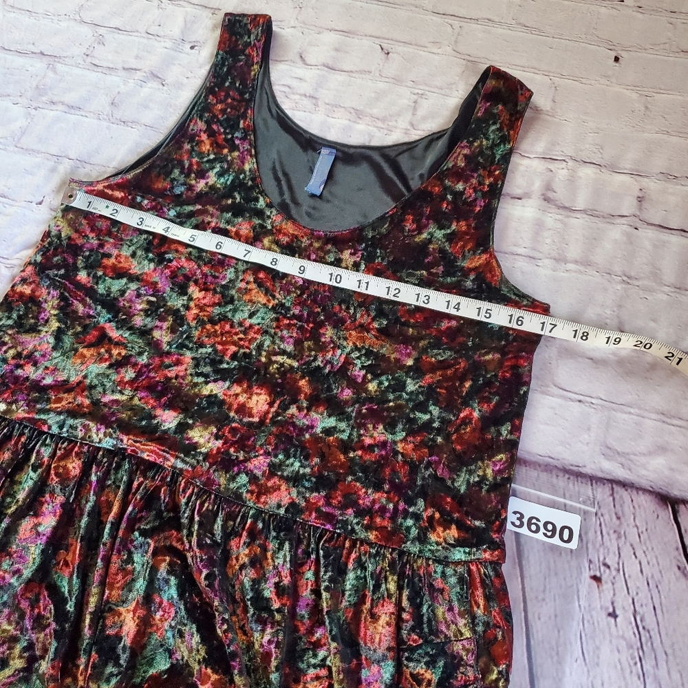 Free People Crushed Velvet Floral Burgundy Mini Dress Y2K Sleeveless Pullover Sm - Picture 10 of 12